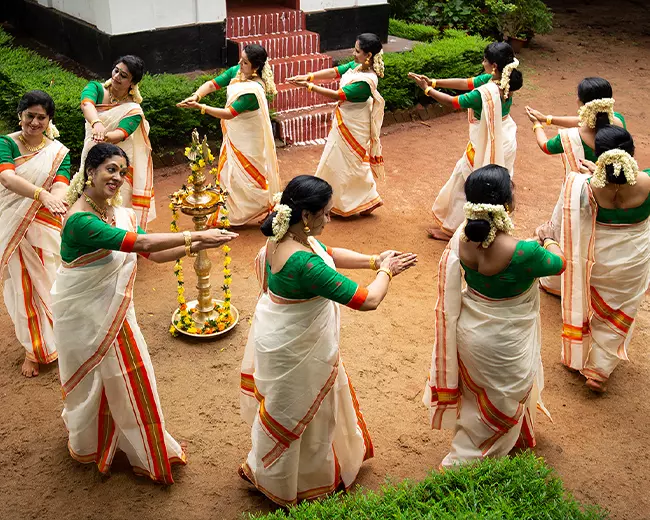 Thiruvathira is a joyous ritualistic dance performed by women in Kerala
